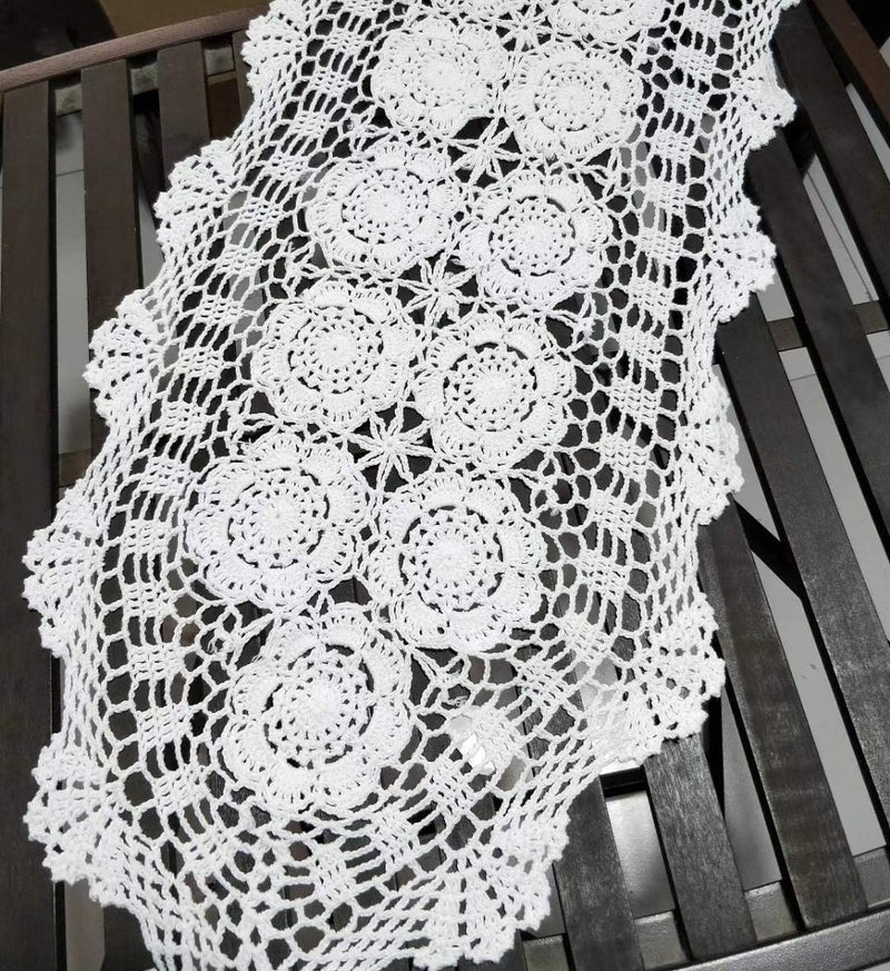 Damanni Oval Cotton Handmade Crochet Lace Table Runner Doilies Dresser Scarf,15 Inch by 35 Inchï¼ŒWhite - Image 5
